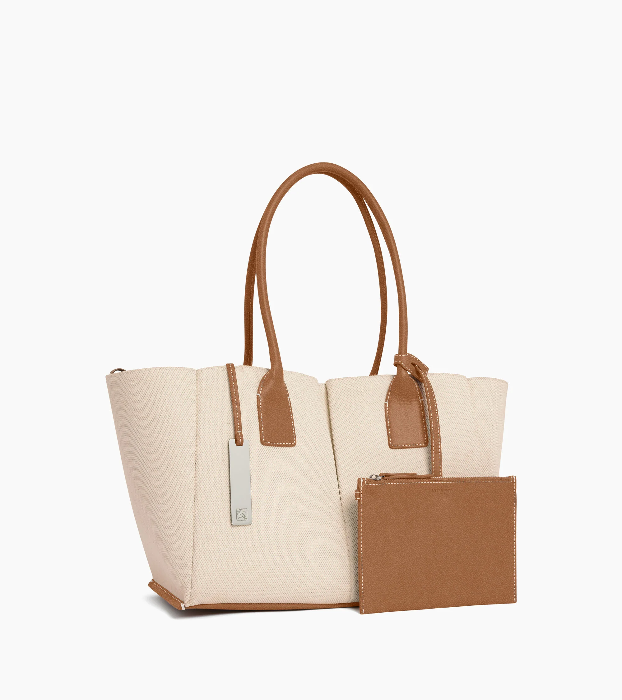 Grand sac cabas Elena en toile coton et cuir grainé - Image 4