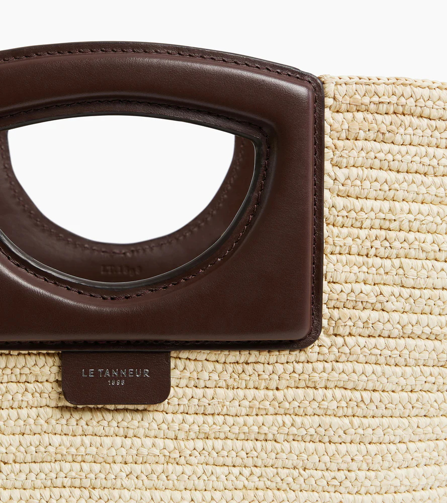Grand sac cabas en raphia naturel et cuir lisse végétal - Image 3