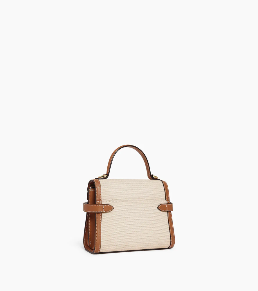Petit sac à main double rabat Emilie en toile coton et cuir lisse - Image 6