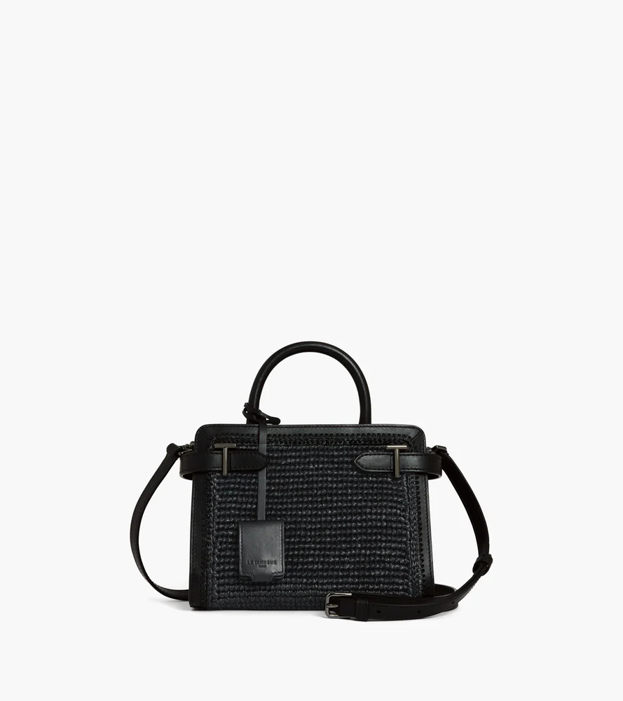 Petit sac à main Emilie effet raphia et cuir lisse