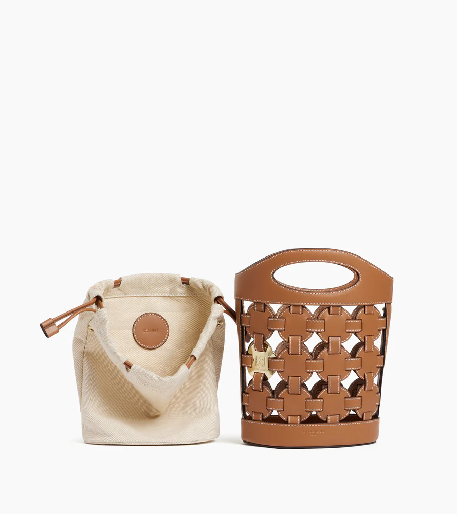 Petit sac seau Le Potier en toile coton et cuir lisse - Image 4