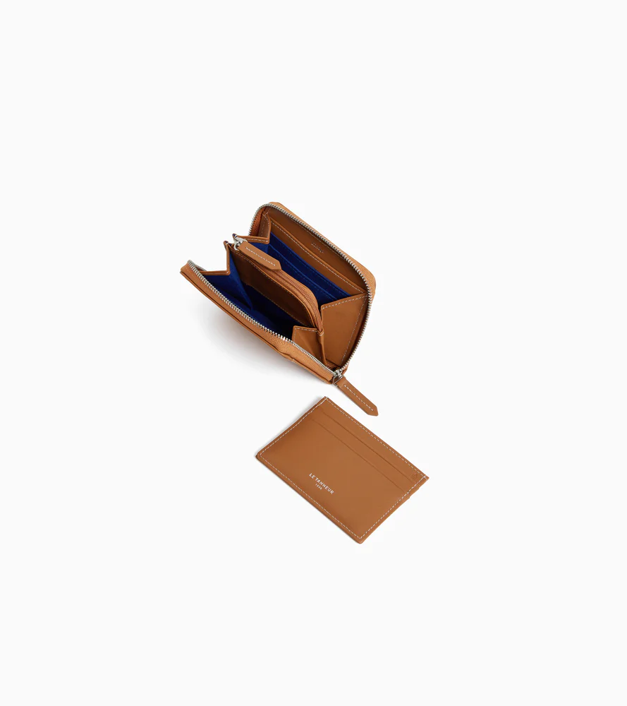 Porte monnaie zippé avec porte cartes amovible Charlotte en cuir lisse - Image 3