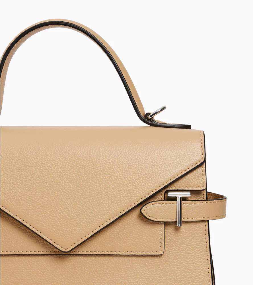 Sac à main double rabat moyen modèle Emilie en cuir grainé - Image 3