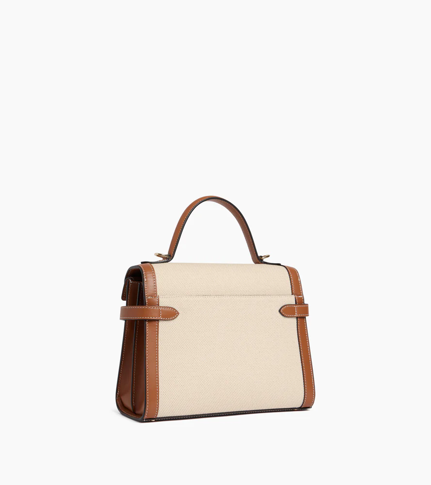 Sac à main double rabat moyen modèle Emilie en toile coton et cuir lisse - Image 5